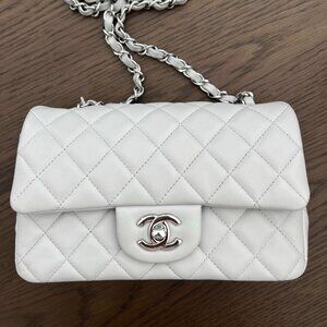 Chanel Classic Mini Rectangular, Grey Lambskin Leather with Silver Hardware